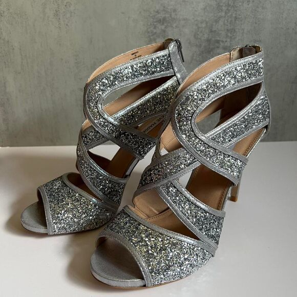 Steve Madden Silver Glitter Glam Heels Size 10 - Picture 1 of 8